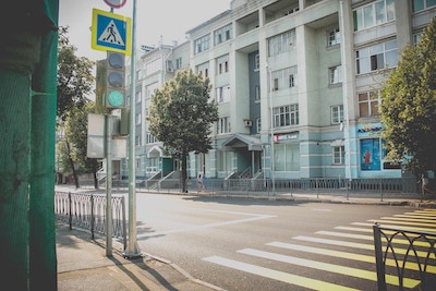 Street crossing with cut curbs